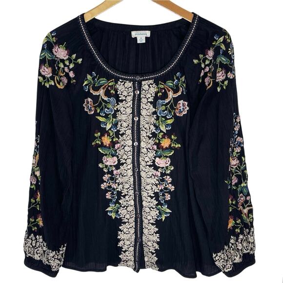 SUNDANCE Women’s Agatha Bloom Floral Embroidered Boho Long Sleeve Top - Picture 2 of 5